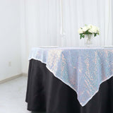 60x60inch Iridescent Blue Duchess Sequin Square Table Overlay, Table Linen Decor