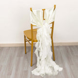 5 Pack Ivory Curly Willow Chiffon Satin Chair Sashes