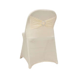 Ivory Spandex Folding Chair Covers with Silver Rhinestone Buckled Sash Band