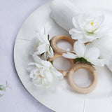 4 Pack White Silk Jasmine Flower Napkin Rings with Wooden Holder, Rustic Boho Serviette Buckles