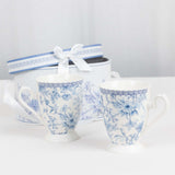 White Blue Chinoiserie Bridal Shower Gift Set, 2 Pack Porcelain Tea Cups With Matching Keepsake Gift