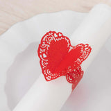 12 Pack Red Shimmery Laser Cut Heart Paper Napkin Holders Bands with Lace Pattern