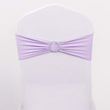 5 Pack | Lavender Lilac Spandex Stretch Chair Sashes with Silver Diamond Ring Slide Buckle