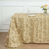 90x156inch Champagne 3D Leaf Petal Taffeta Fabric Rectangle Tablecloth