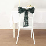 5 Pack Hunter Emerald Green Tulle Wedding Chair Sashes with Leaf Vine Embroidered Sequins