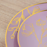 Set of 20 Lavender Lilac Plastic Dinner Dessert Plates With Metallic Gold Floral Design