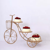 3-Tier Metal Cake Stand 40" Gold Bicycle Shape with Mesh Trays - Exquisite Multi Layered Cupcake Dessert Display Holder for Weddings Garden-Themed Events & Parties