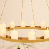 Gold Hanging Metal Floral Chandelier Frame - 32inch Circular Lighting, Candle