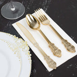 24 Pack | Metallic Gold Baroque Style Heavy Duty Plastic Silverware Set