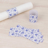 50 Pack White Blue Paper Napkin Holder Bands in French Toile Floral Pattern