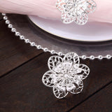 4 Pack Silver Metal Hollow Sun Flower Napkin Rings, Modern Flower Shaped Napkin Bands