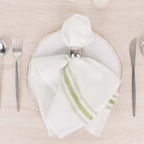 10 Pack White Spun Polyester Cloth Napkins with Sage Green Reverse Stripes