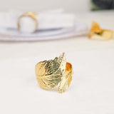 4 Pack | Metallic Gold Ornate Leaf Napkin Rings, Linen Napkin Holders