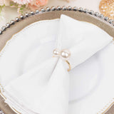 10 Pack White Pearl Gold Metal Napkin Holders Dining Table Decor, Elegant Round Wedding Napkin Rings