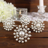 Pearl And Diamond Rhinestone Silver Metal Napkin Rings, Decorative Napkin Buckle Holders