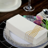 White Gold Airlaid Soft Linen-Feel Paper Dinner Napkins, Disposable Hand Towels Gold Foil