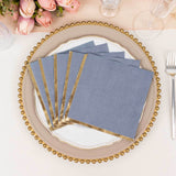 50 Pack Soft Dusty Blue 2 Ply Disposable Cocktail Napkins with Gold Foil Edge, Disposable Paper