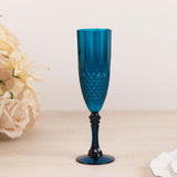 6 Pack Navy Blue Crystal Cut Reusable Plastic Wedding Flute Glasses