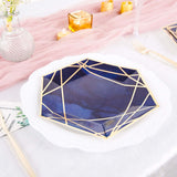 25 Pack | Navy/Gold 7inch Hexagon Dessert Appetizer Paper Plates, Geometric Disposable Party Plates