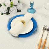 10 Pack Transparent Navy Blue Disposable Party Plates with Silver Leaf Embossed Baroque Rim