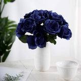 12inches Navy Blue Artificial Velvet-Like Fabric Rose Flower Bouquet Bush