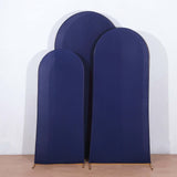 Set of 3 Matte Navy Blue Spandex Fitted Chiara Backdrop Stand Covers For Round Top Wedding