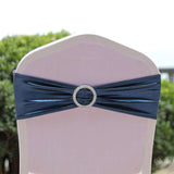 5 pack Metallic Navy Blue Spandex Chair Sashes With Attached Round Diamond Buckles