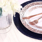 6 Pack | Navy Blue Sparkle Placemats, Non Slip Decorative Round Glitter Table Mat