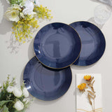 10 Pack | 8inch Glossy Navy Blue Round Plastic Salad Plates With Gold Rim