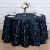 120inch Navy Blue 3D Leaf Petal Taffeta Fabric Round Tablecloth