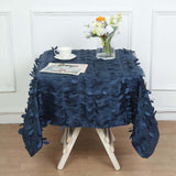 54" Navy Blue 3D Leaf Petal Taffeta Fabric Square Tablecloth