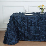 90x156inch Navy Blue 3D Leaf Petal Taffeta Fabric Rectangle Tablecloth