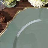 6 Pack | Olive Green 13inch Gold Scalloped Rim Round Charger Plates, Acrylic Plastic Charger Plates