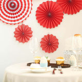 Set of 6 | Red Paper Fan Decorations | Paper Pinwheels Wall Hanging Decorations Party Backdrop Kit | 8" | 12" | 16"