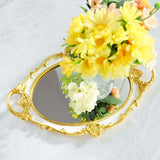 Metallic Gold/White Oval Resin Decorative Vanity Serving Tray, Mirrored Tray with Handles