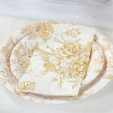 50 Pack White Gold 2-Ply Paper Party Napkins in French Toile Floral Pattern, Highly Absorbent