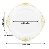 10 Pack | 10inch White Gold Leaf Embossed Baroque Plastic Dinner Plates