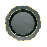 Hunter Green Plastic Dessert Salad Plates, Disposable Tableware Round Gold Scalloped Rim#whtbkgd