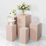 Set of 5 Nude Rectangular Stretch Fitted Pedestal Pillar Prop Covers, Spandex Display Box