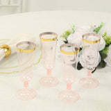 12 Pack Transparent Blush Disposable Champagne Flutes with Gold Rim, 5oz Plastic Toasting Cocktail