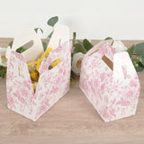 25 Pack Candy Treat Tote Boxes in French Toile Pattern - Matte Pink and White Party Favor Gable Box