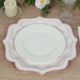 25-Pack Paper Dinner Plates in White Pink Damask Floral Pattern