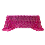 90x156inch Fuchsia Silver Wave Mesh Rectangular Tablecloth With Embroidered Sequins