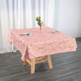 54"x54" Dusty Rose Polyester Square Tablecloth With Gold Foil Geometric Pattern