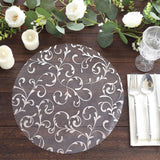  10 Pack Metallic Silver Sheer Organza Dining Table Mats with Embossed Foil Flower Design