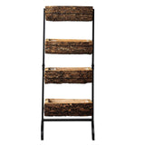 42inch 4-Tier Metal Ladder Plant Stand With Natural Wooden Log Planters