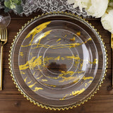 10 Pack | 10Inch Gold and Clear Marble Print Plastic Dinner Party Plates, Disposable Plates