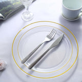 10 Pack | 10inch Très Chic Gold Rim Clear Disposable Dinner Plates, Plastic Party Plates