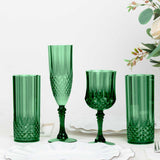 6 Pack 14oz Hunter Emerald Green Crystal Cut Reusable Plastic Cocktail Tumbler Cups, Shatterproof