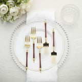 24 Pack | 6inch Gold / Brown Plastic Dessert Forks With Roman Column Handle